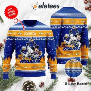 Rams Donald Duck Mickey Mouse Goofy Personalized Knitted Ugly Christmas Sweater1