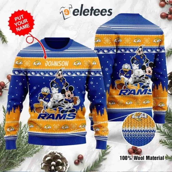 Rams Donald Duck Mickey Mouse Goofy Personalized Knitted Ugly Christmas Sweater