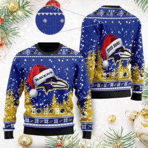 Ravens Symbol Wearing Santa Claus Hat Ho Ho Ho Custom Personalized Knitted Ugly Christmas Sweater1