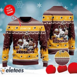 Redskins Donald Duck Mickey Mouse Goofy Personalized Knitted Ugly Christmas Sweater