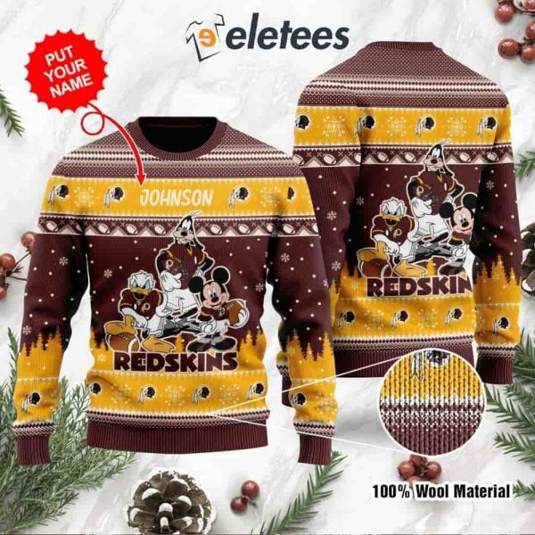 Redskins Donald Duck Mickey Mouse Goofy Personalized Knitted Ugly Christmas Sweater