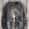 Retro Art Illustration Printed Knit Pullover Sweater