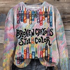 Retro Broken Crayons Still Color Print Sweatshirt