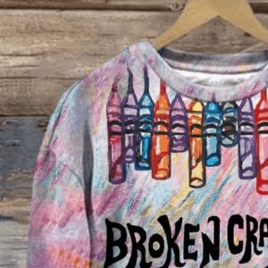 Retro Broken Crayons Still Color Print Sweatshirt2