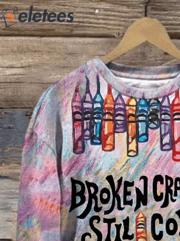 Retro Broken Crayons Still Color Print Sweatshirt