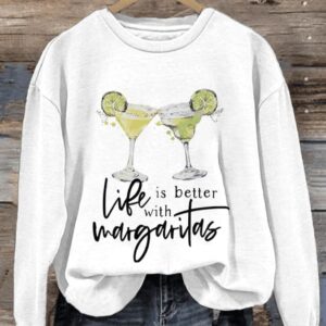 Retro Life Is Better With Margaritas Print Sweatshirt1