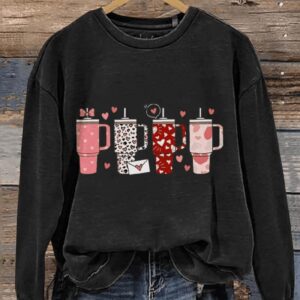 Retro Obsessive Cup Disorder Candy Heart Tumbler Inspired Valentines Day Casual Print Sweatshirt