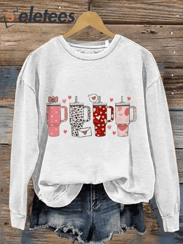 Retro Obsessive Cup Disorder Candy Heart Tumbler Inspired Valentine’s Day Casual Print Sweatshirt