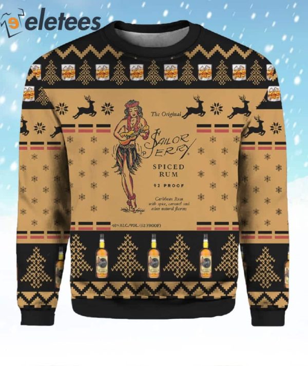 Sailor Jerry Spiced Rum Snowflake And Reindeer Ugly Christmas Sweater