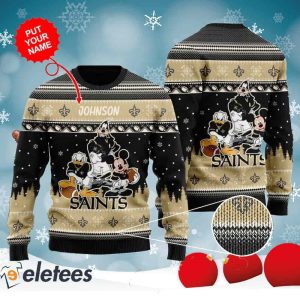 Saints Donald Duck Mickey Mouse Goofy Personalized Knitted Ugly Christmas Sweater