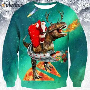 Santa riding store dinosaur sweater