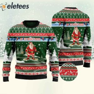 Santa Skiing Up To Snow Good Ugly Christmas Sweater 1