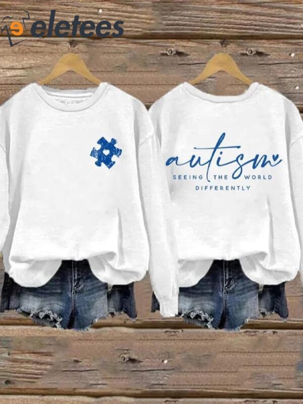 Seeing The World Differently Autism Awareness Art Print Pattern Casual Sweatshirt