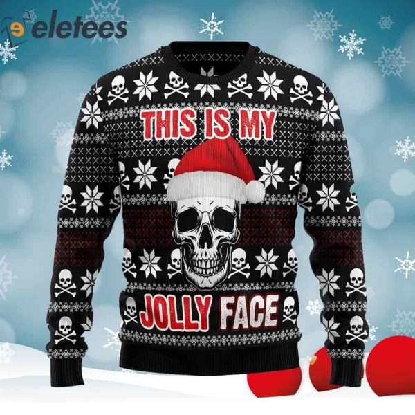 Skull This Is My Jolly Face For Unisex Knitted Ugly Christmas Sweater