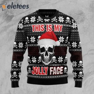 Skull This Is My Jolly Face For Unisex Knitted Ugly Christmas Sweater1
