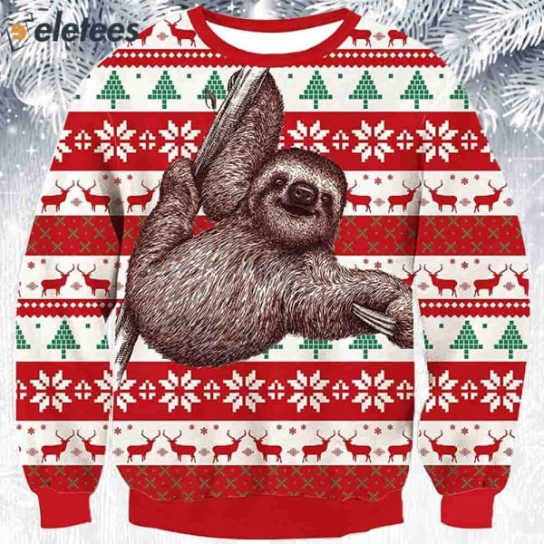 Sloth Climbing Ugly Christmas Sweater