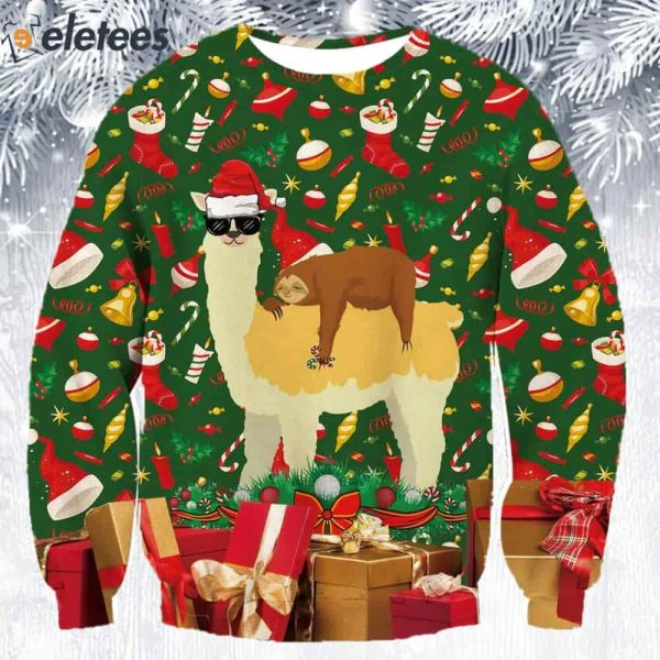 Sloth Llama Ugly Christmas Sweater
