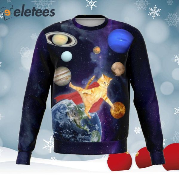 Space Hero Cat Knitted Ugly Christmas Sweater