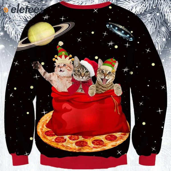 Space Pizza Cats Ugly Christmas Sweater