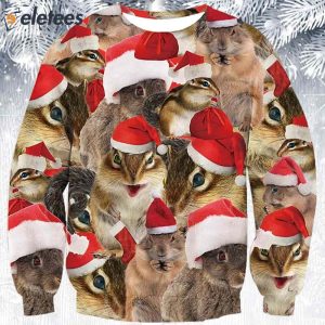 Squirrel Santa Hat Ugly Christmas Sweater