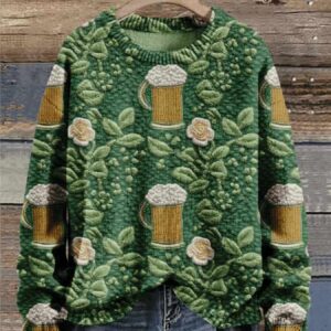 St. Patrick’s Day Gift Beer And Flowers Art Print Knit Pullover Sweater