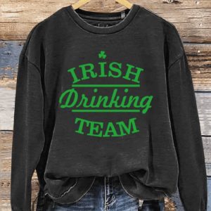 St. Patrick’s Day Shamrock Four Leaf Clover Irish Drinking Team Art Design Print Casual Sweatshirt