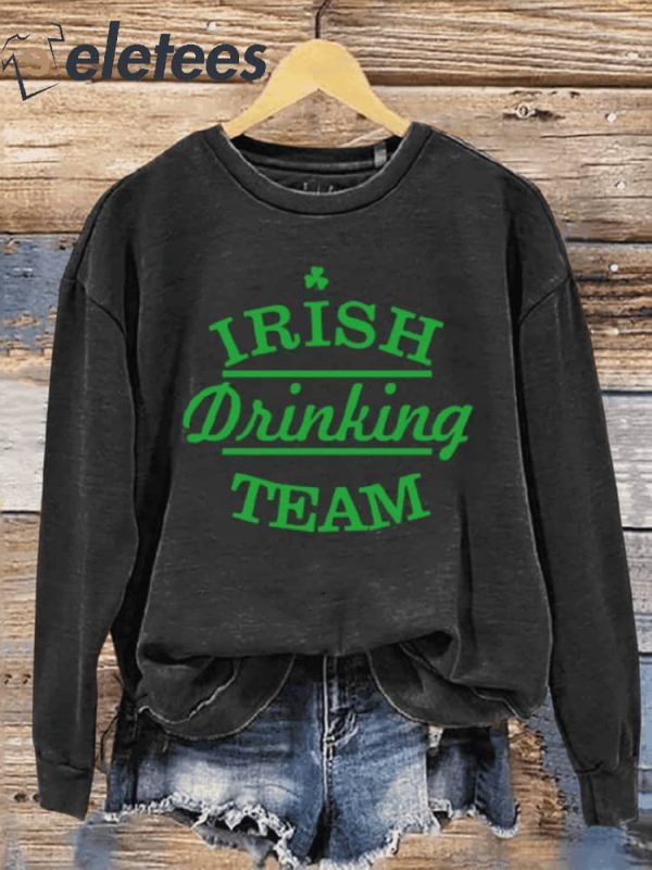 St. Patrick’s Day Shamrock Four Leaf Clover Irish Drinking Team Art Design Print Casual Sweatshirt