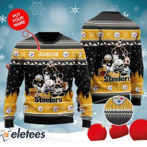 Steelers Donald Duck Mickey Mouse Goofy Personalized Knitted Ugly Christmas Sweater