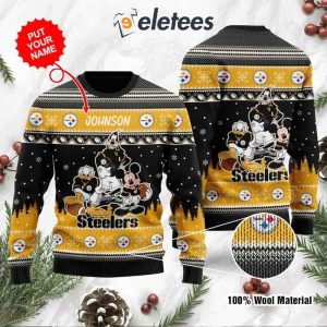 Steelers Donald Duck Mickey Mouse Goofy Personalized Knitted Ugly Christmas Sweater1