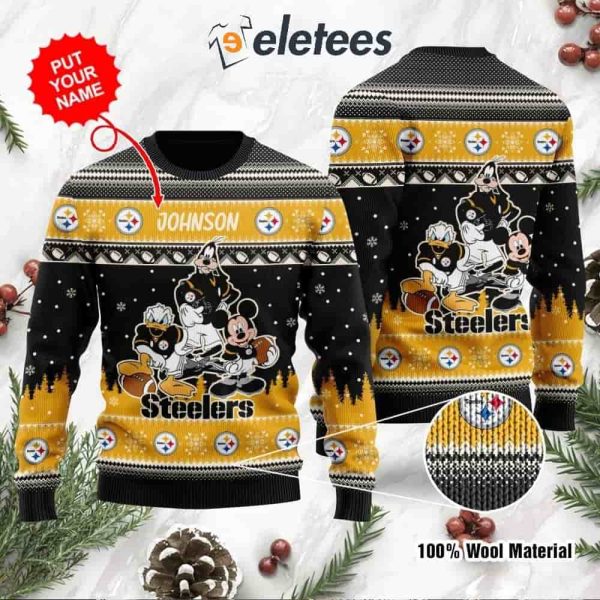 Steelers Donald Duck Mickey Mouse Goofy Personalized Knitted Ugly Christmas Sweater