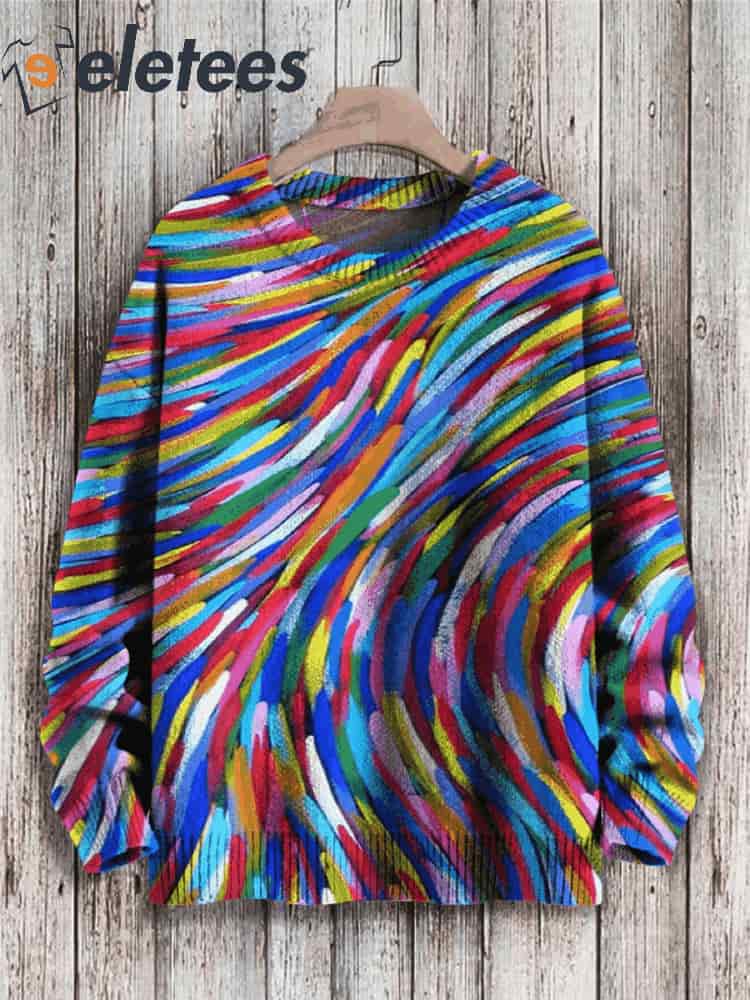 Stripe Art Print Knit Pullover Sweater