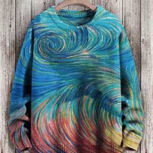Stripe Art Pullover Sweater
