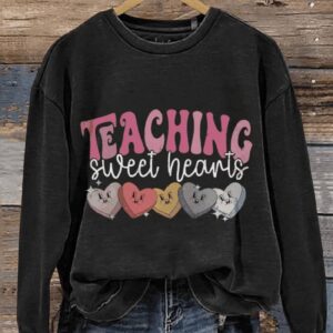 Teaching Sweet Hearts Valentine’s Day Casual Print Sweatshirt