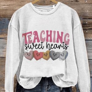 Teaching Sweet Hearts Valentines Day Casual Print Sweatshirt1