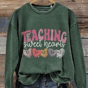 Teaching Sweet Hearts Valentines Day Casual Print Sweatshirt2