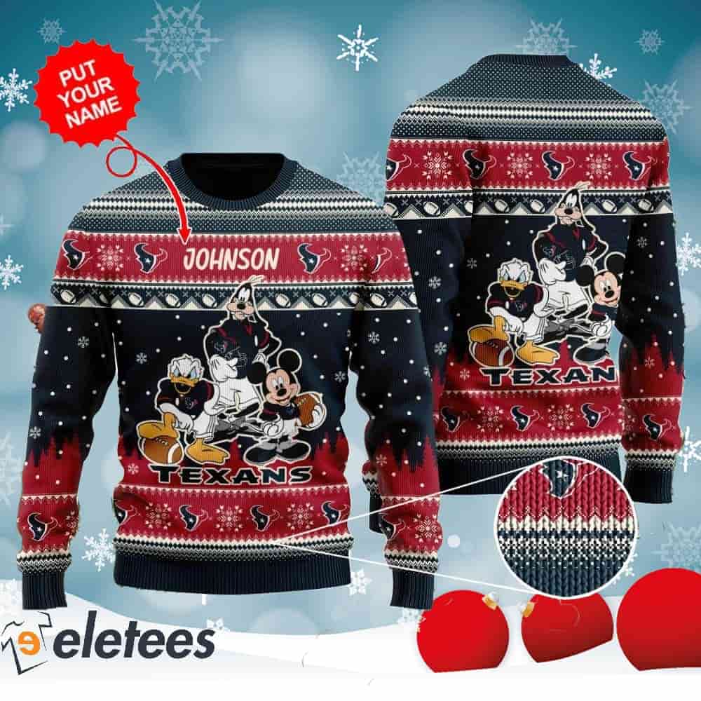 Texans Donald Duck Mickey Mouse Goofy Personalized Knitted Ugly Christmas Sweater