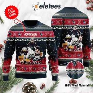 Texans Donald Duck Mickey Mouse Goofy Personalized Knitted Ugly Christmas Sweater1