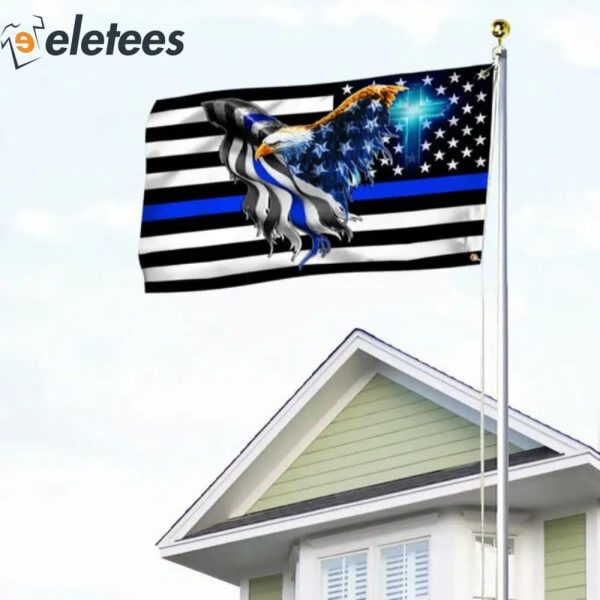 The Thin Blue Line Police Law Enforcement American Eagles Flag