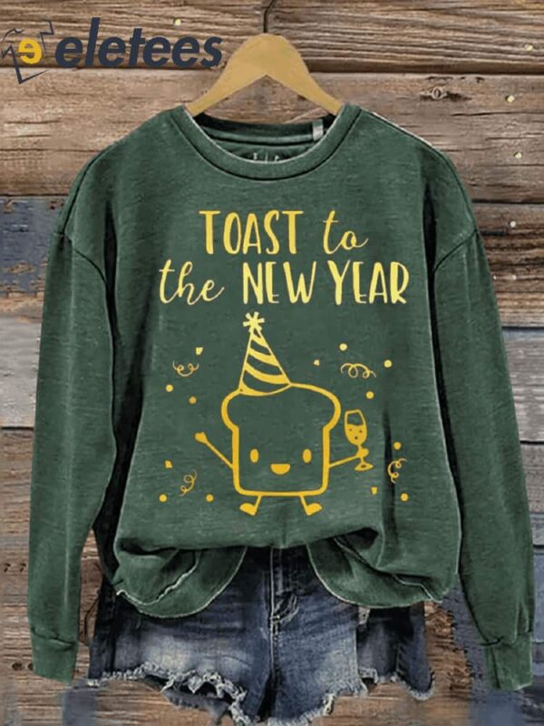 Toast To The New Year Letter Print Casual Sweatshirt
