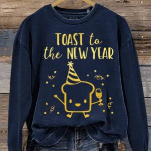 Toast To The New Year Letter Print Casual Sweatshirt2