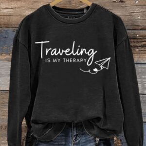 Traveling Is My Therapy Art Print Pattern Casual Sweatshirt