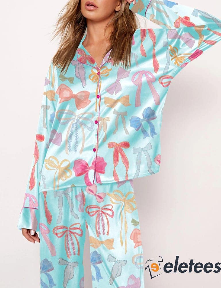 Trendy Watercolor Bows Long Sleeve Pajama Set