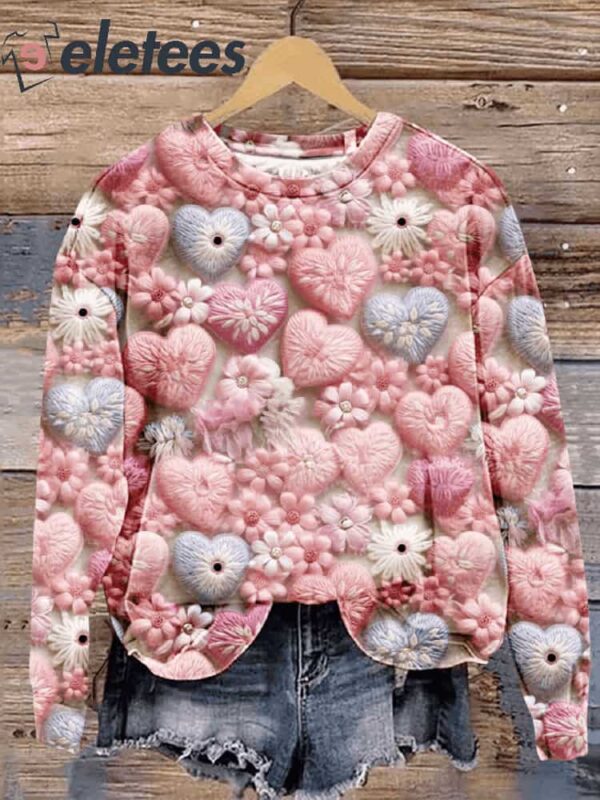 Valentine Pink Hearts Seamless Pattern Print Casual Sweatshirt
