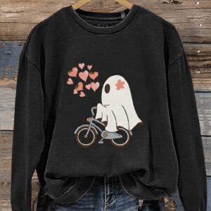 Valentines Day Cute Ghost Anniversary Gift For Wife Casual Print Sweatshirt