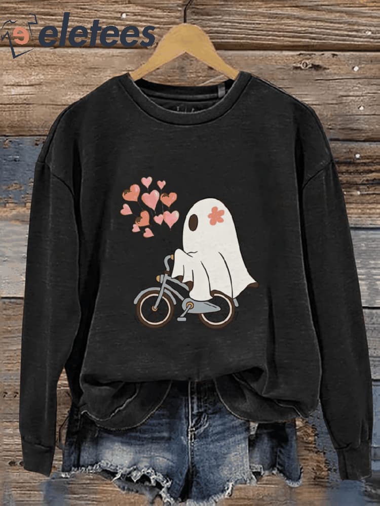 Valentine's Day Cute Ghost Anniversary Gift For Wife Casual Print Sweatshirt