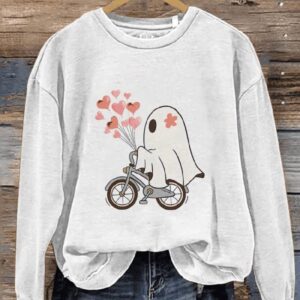 Valentines Day Cute Ghost Anniversary Gift For Wife Casual Print Sweatshirt1
