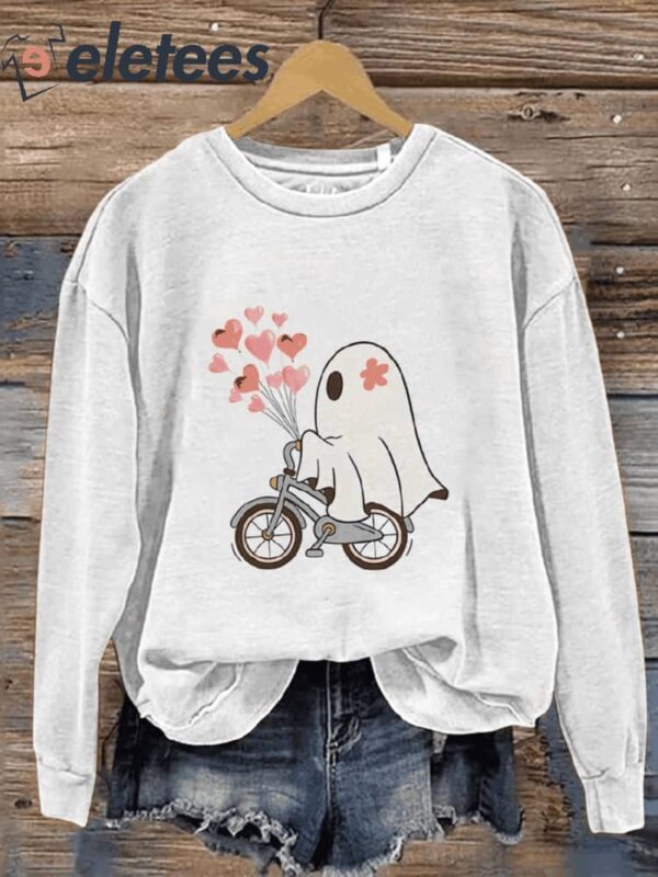 Valentine’s Day Cute Ghost Anniversary Gift For Wife Casual Print Sweatshirt