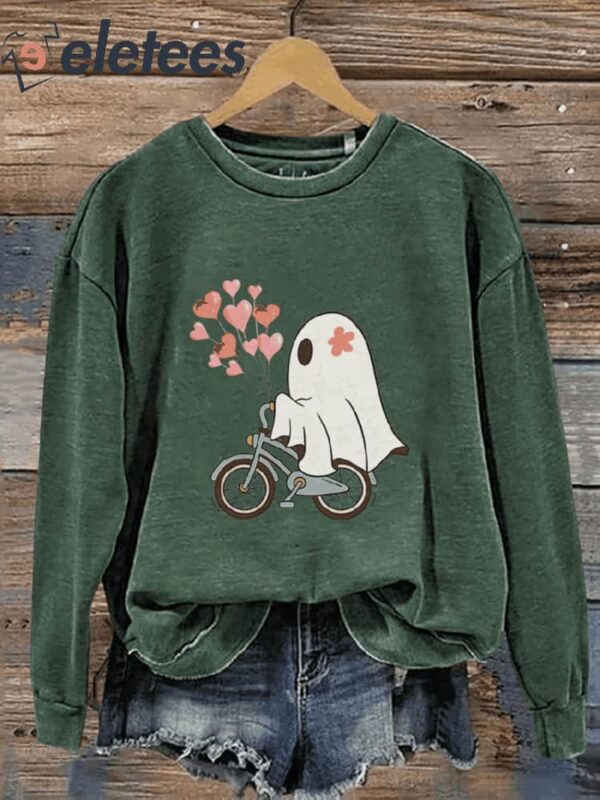 Valentine’s Day Cute Ghost Anniversary Gift For Wife Casual Print Sweatshirt
