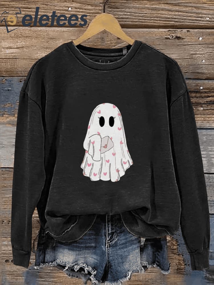 Valentine's Day Ghost Casual Print Sweatshirt