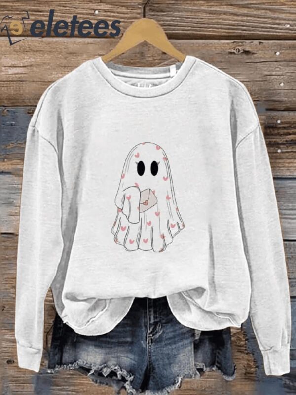 Valentine’s Day Ghost Casual Print Sweatshirt